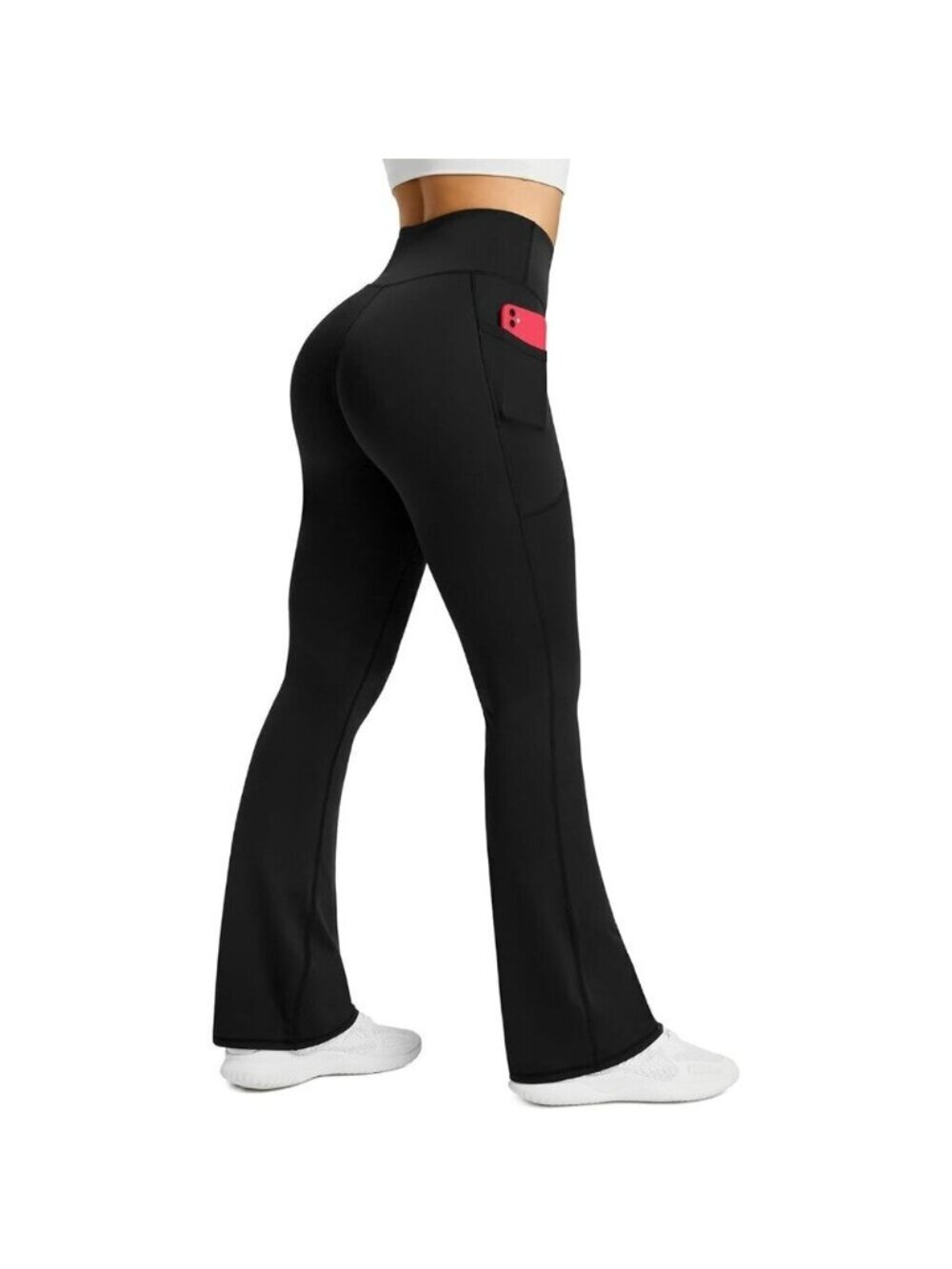 Women's Black Polyester Blend Flared High Waisted Bell Bottom Yoga Dress Pants